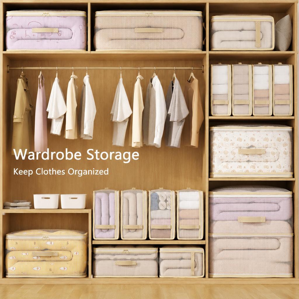 Transparent PVC Clothes Storage Bag Foldable Wardrobe Organizer With Zipper Handle For Quilts Blankets And Seasonal Home Storage And Daily Use
