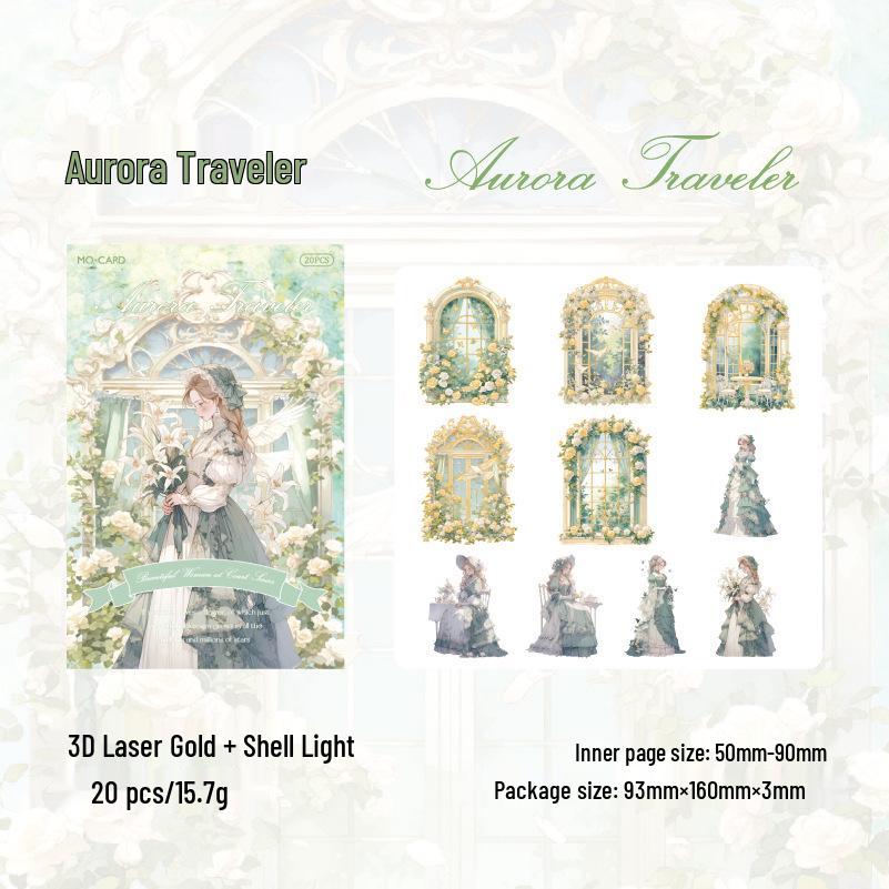 Momo ПЭТ Лазерные Золотые Наклейки: Серия Журналов «Королевская Красота Ретро Мечтательная Девочка»