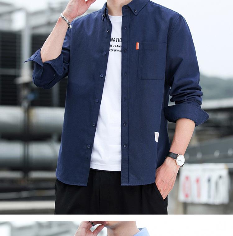 Men's Solid Color Oxford Cotton Yellow Button-Down Long Sleeve Shirt for Spring/Autumn Layering