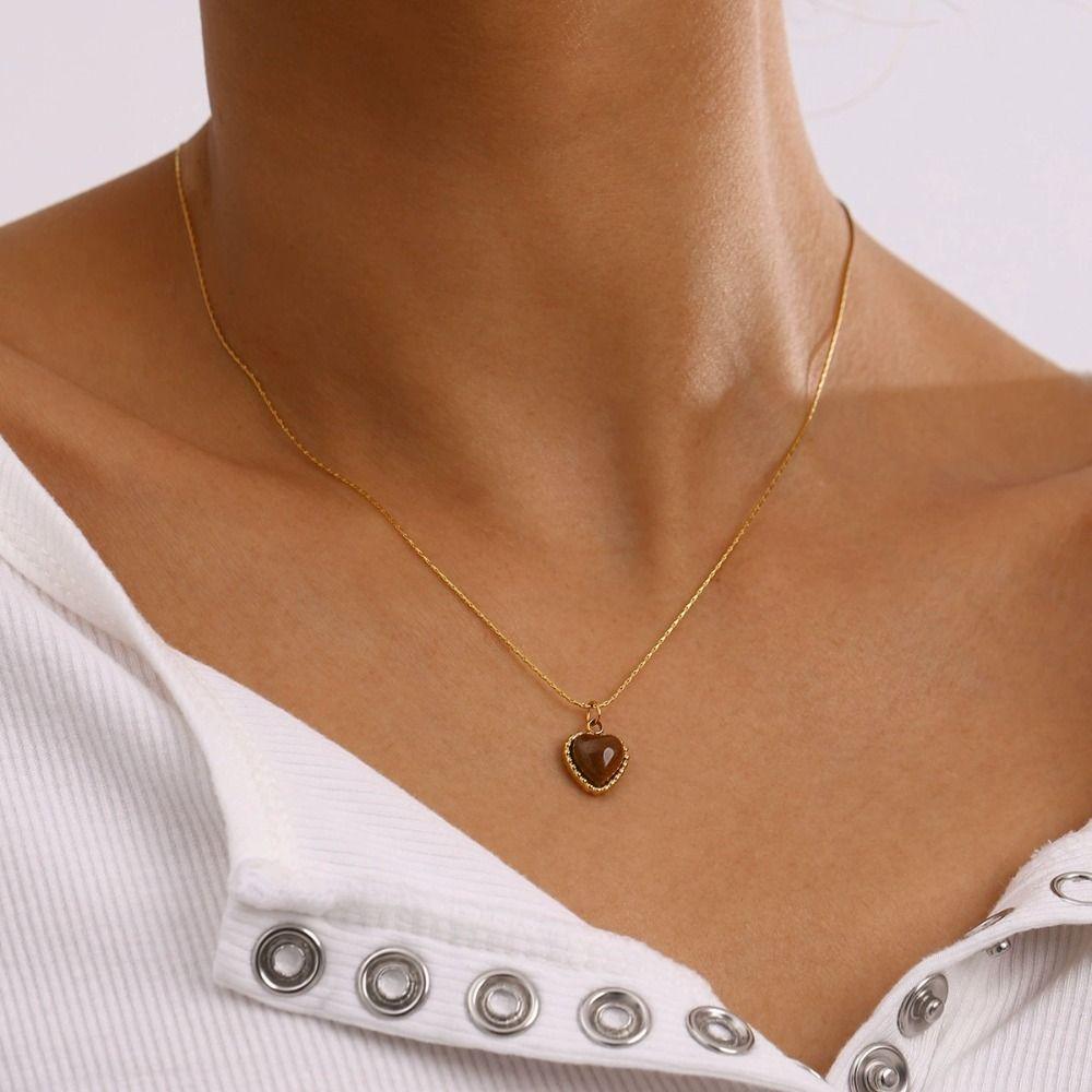 Irregular Simple Metal Necklace Stainless Steel Heart Collarbone Chain Party