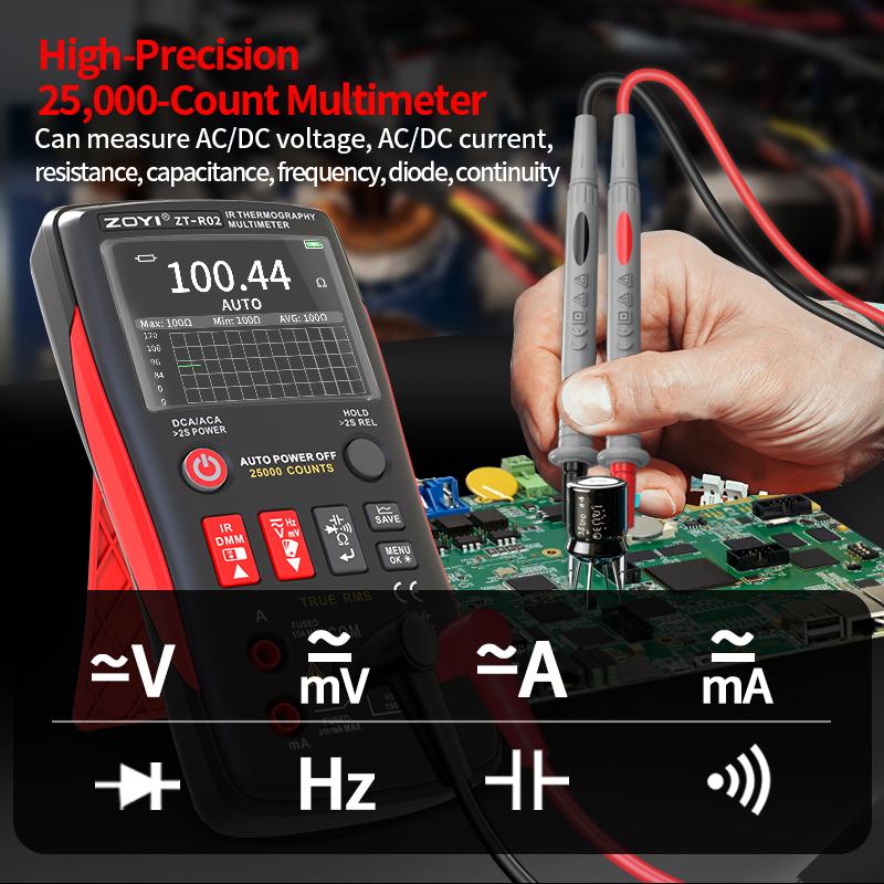 R02 ZOYI Thermal Imaging Camera & Multimeter 240x240 Resolution -20~550℃ 2.4inch Screen for Pipeline Building HVAC Heating Test