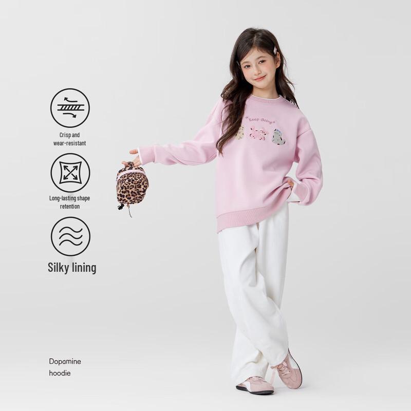 Girls Faux Two-Piece Kitten Embroidered Pullover Sweatshirt 140