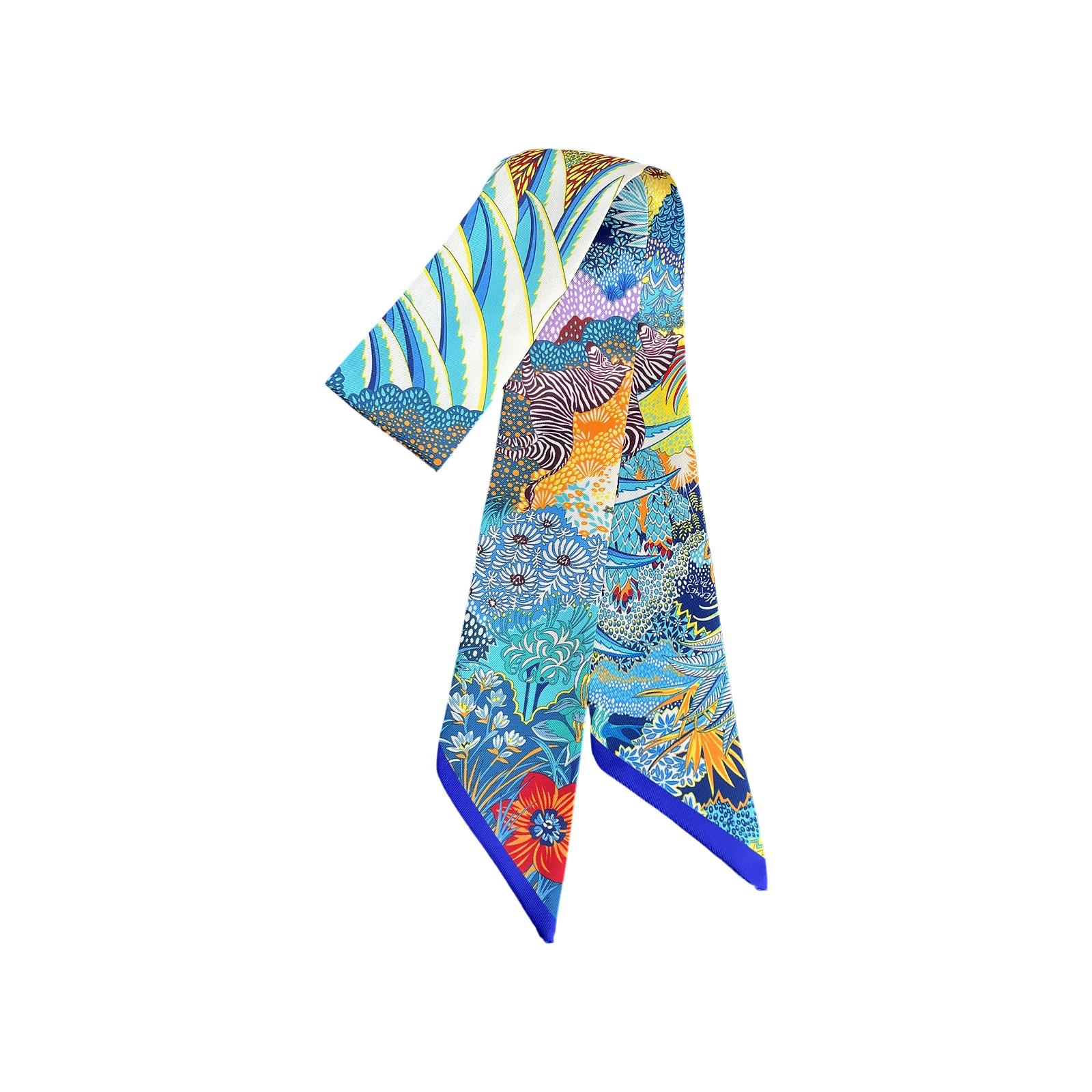 

Легкий полиэстеровый шарф с цветочным принтом, универсальная бандана для волос, шейный платок, летний модный аксессуар синий
