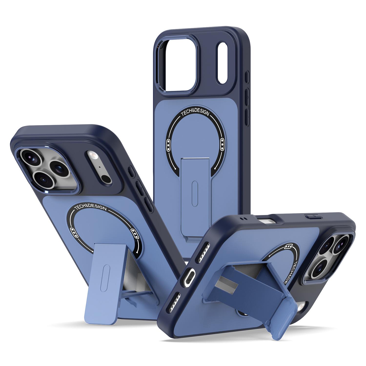 Magnetic Folding Stand iPhone 17 Case, Skin-Feel Matte Protective Cover for 16 Pro Max 17 синий