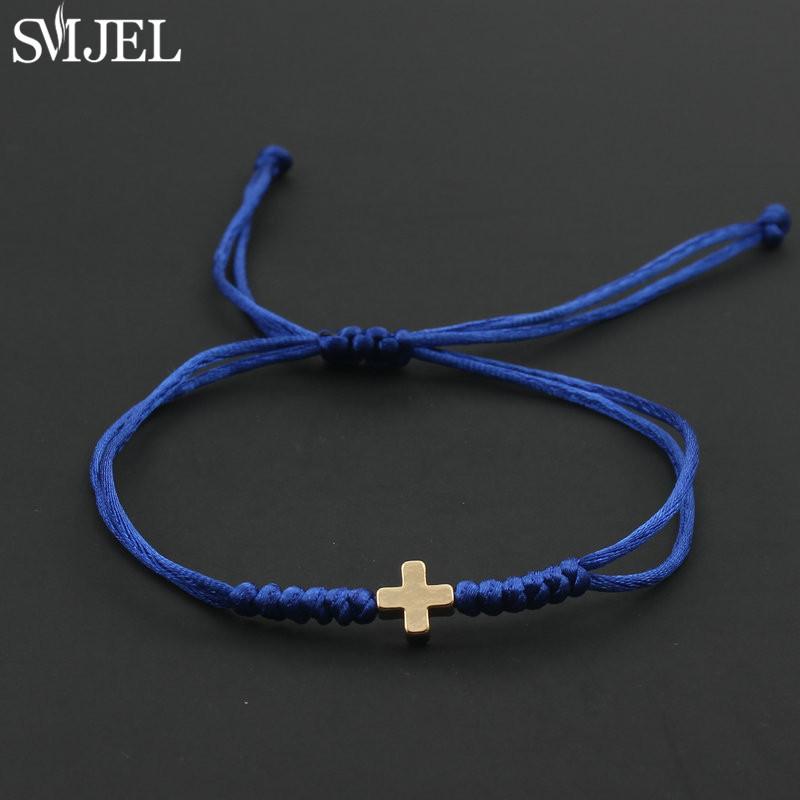 Vintage Tiny Cross Charm Handmade Adjustable Braided Bracelet for Women Lucky Black Red Rope Chain Bracelets New Year Gifts