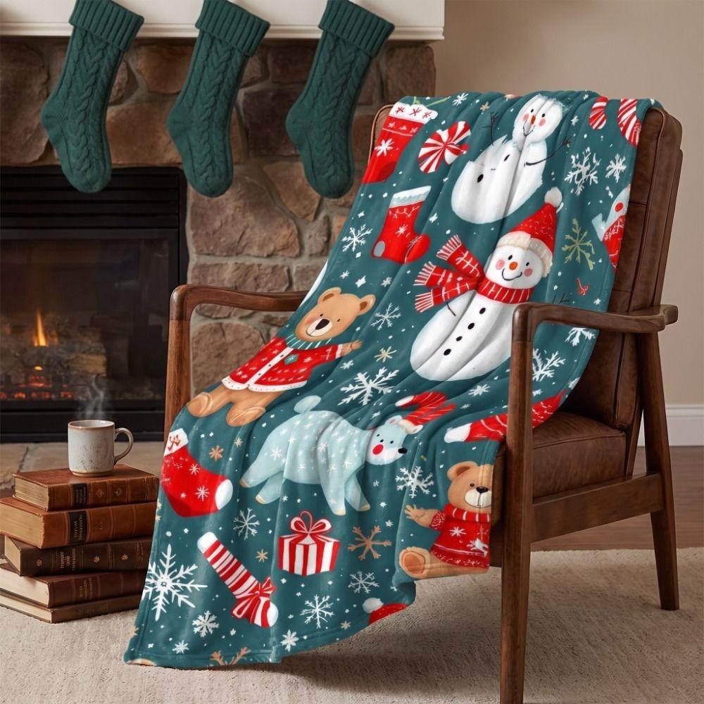 Reindeer Sofa Nap Blanket Snowman Throw Blanket Home Decoration Flannel Blanket  Living Room