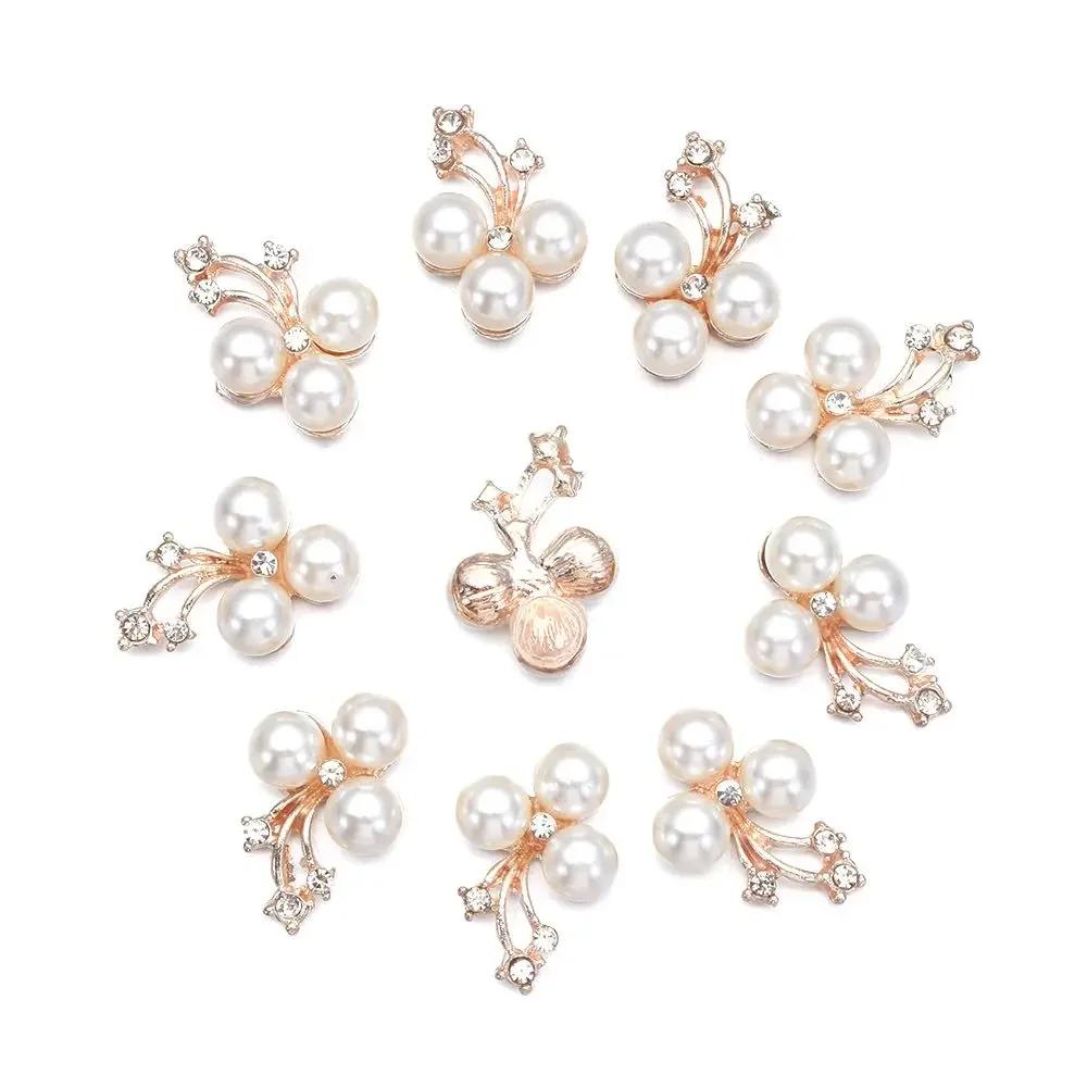10Pcs Sparkling Hat Apparel Accessories Flower-shaped Rhinestone Buttons Pearl Hairpins Headwear Clip Pearl Button DIY Craft