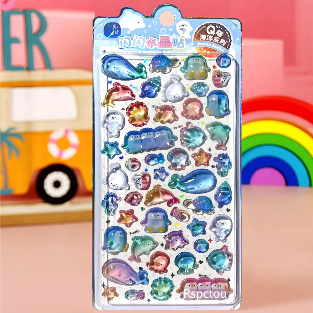 4pcs Cute Dessert Food Animals Cartoon Stickers Funny 3D Crystal Decals Kawaii Decorative Scrapbook Phone Case Car