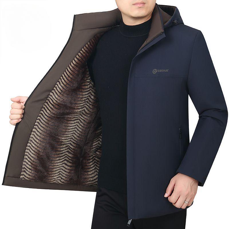Winter Middle-aged Velvet Thickened Cotton Clothing, Middle-aged and Elderly Warm Daddy Cotton-padded Clothing Men's Pie Jacket