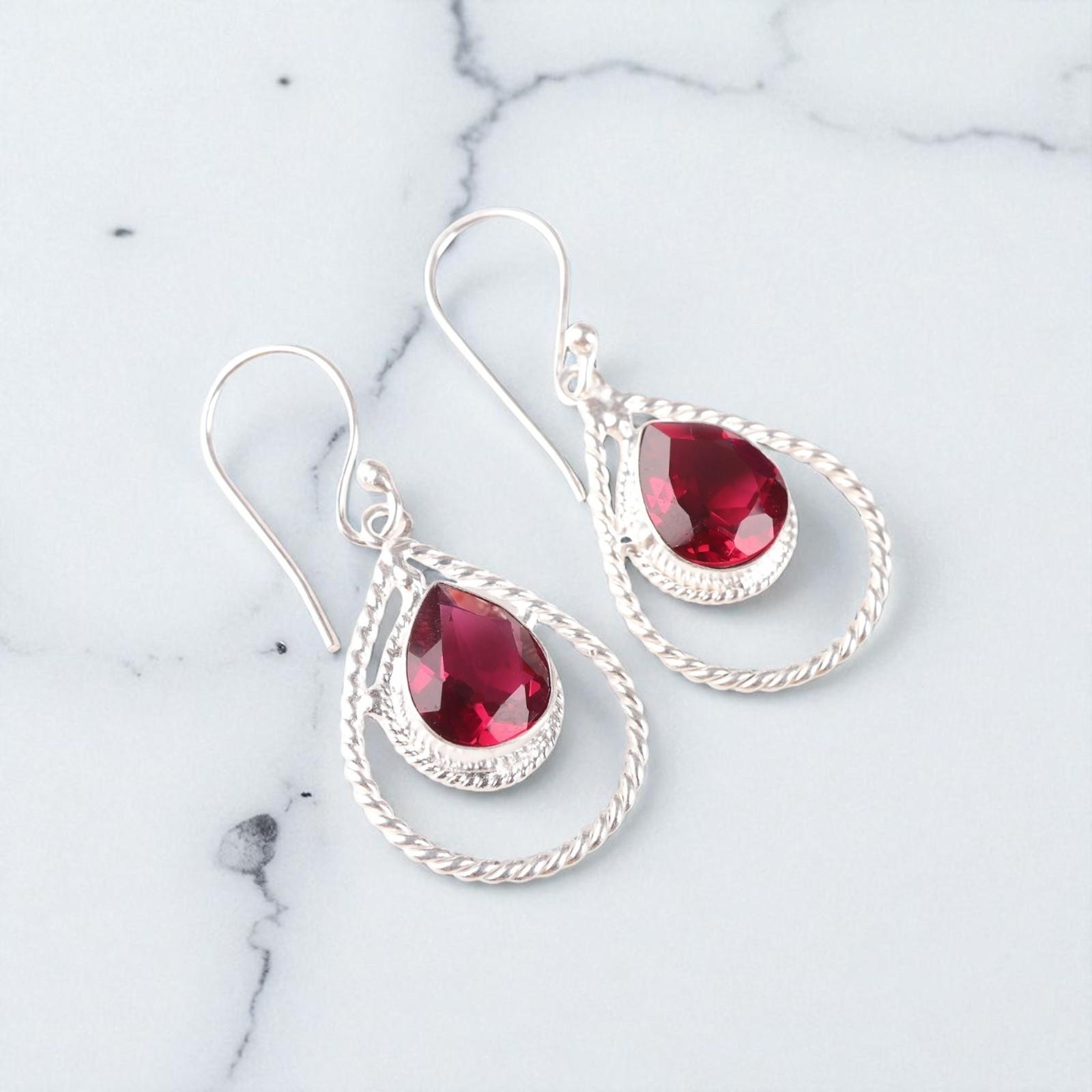 

Pink Rubellite Gemstone 925 Sterling Silver Jewelry Handmade Drop Earrings 1.70 EE-96-10