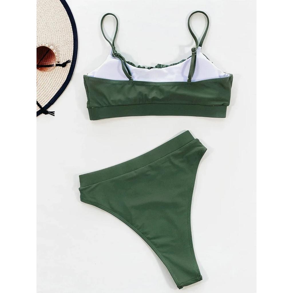 2024 Summer Women's Bikini Triangle Sexy Solid Two Piece Bathing Suit High Waist Bikini Beach Swimsuit for Women