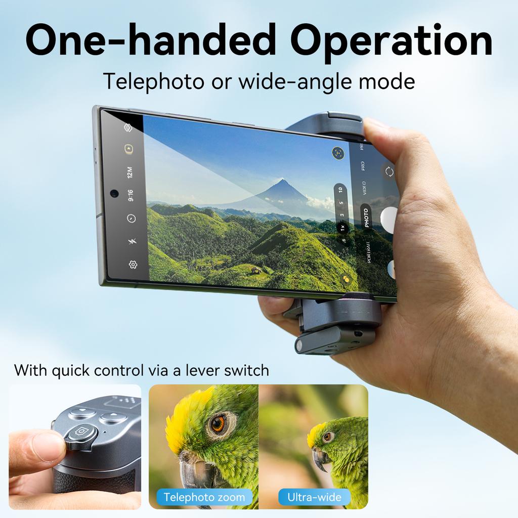Versatile Smartphone Selfie Grip Phone Camera Grip Built in Extendable Selfie Stick with Detachable Remote Shutter Cold