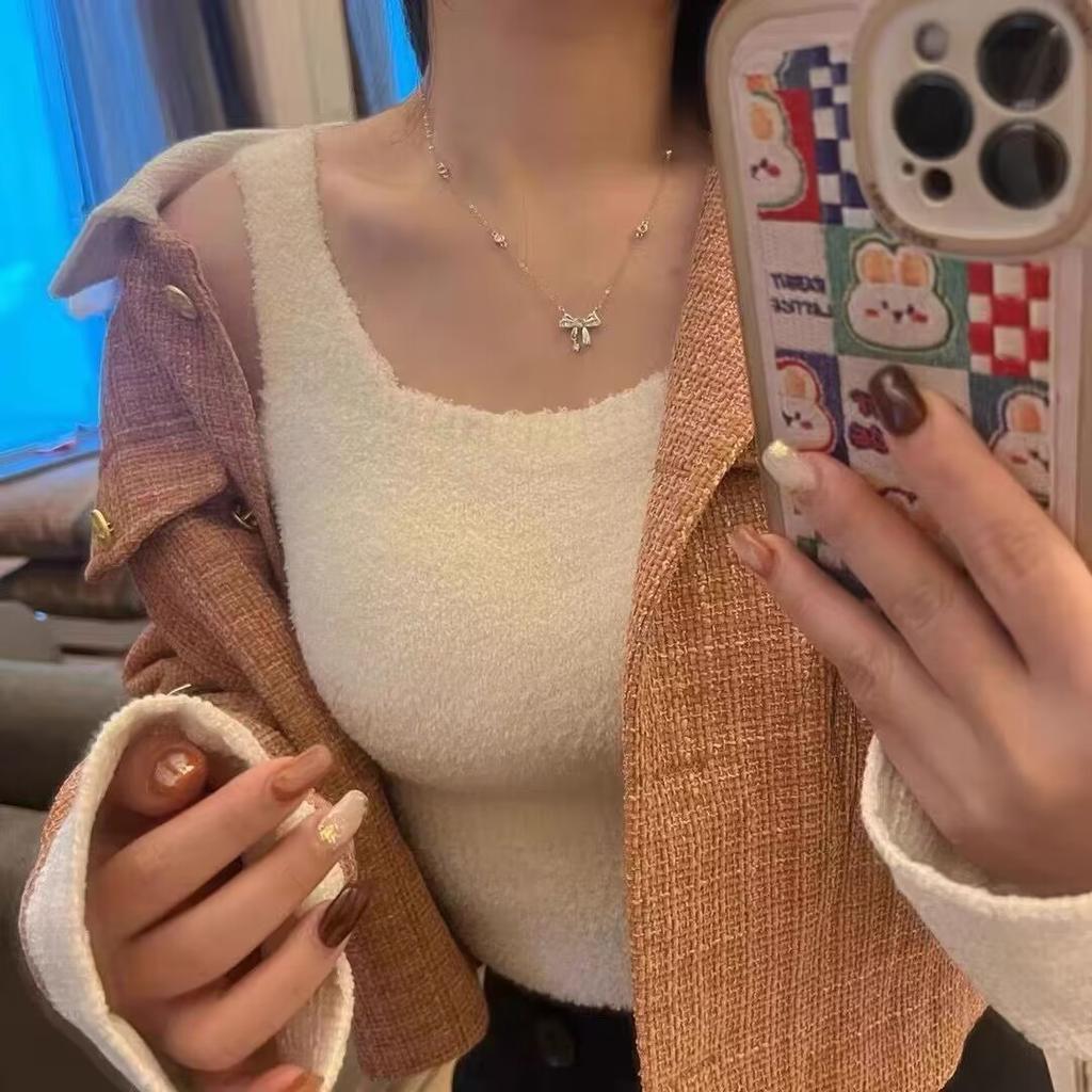 Königsgelenk Name Daji rosa Diamant Liebeskette weiblich einfach süße Schleife für Freundin Schlüsselbeinkette