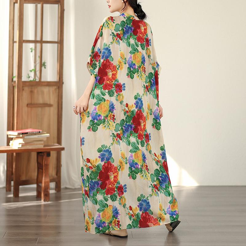 DIMANAF New 2026 Women Plus Size Spring Summer Beach Long Dress Fashion Lady Loose Oversize Maxi Floral Print Black