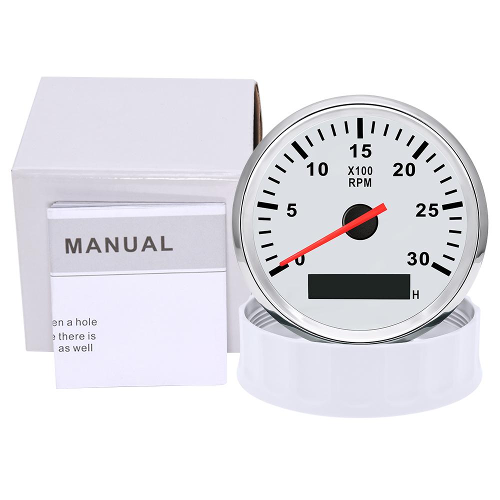 85MM Tachometer with Red Backlight 3000RPM Tacho Gauge Hourmeter Gauge M16 M18 Tacho Sensor For Marine Boat Car Truck 9-32V