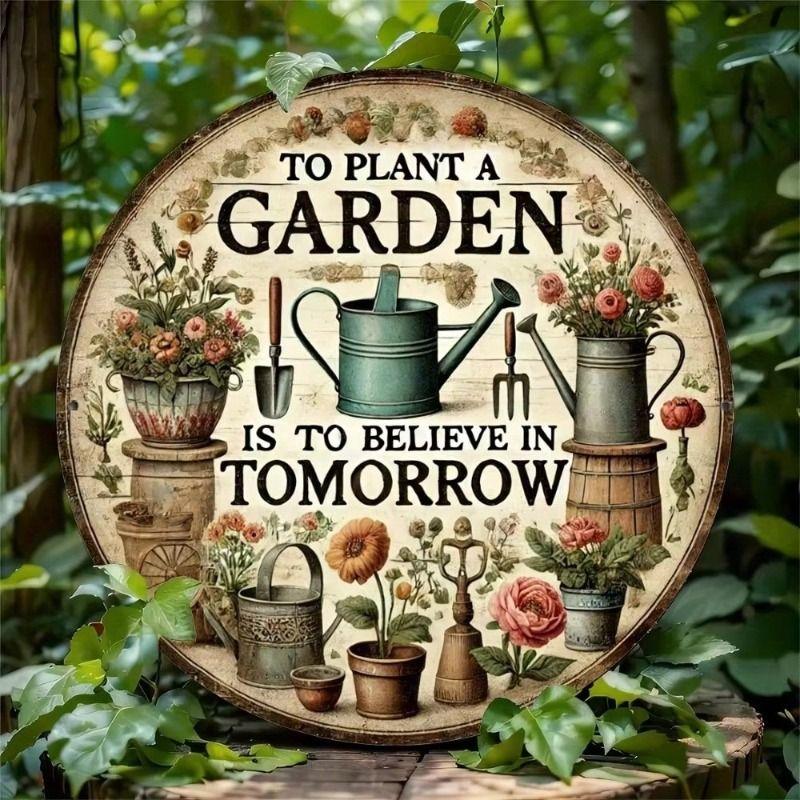 Retro Round Metal Tin Sign Wall Art Decor for Garage Kitchen