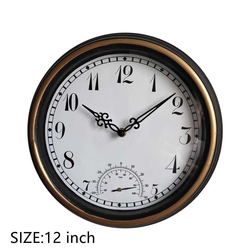 12 Inch Outdoor Waterproof Wall Clock Creative Retro Garden Courtyard Decorative Clock Living Room Bedroom Quartz Wall Watch