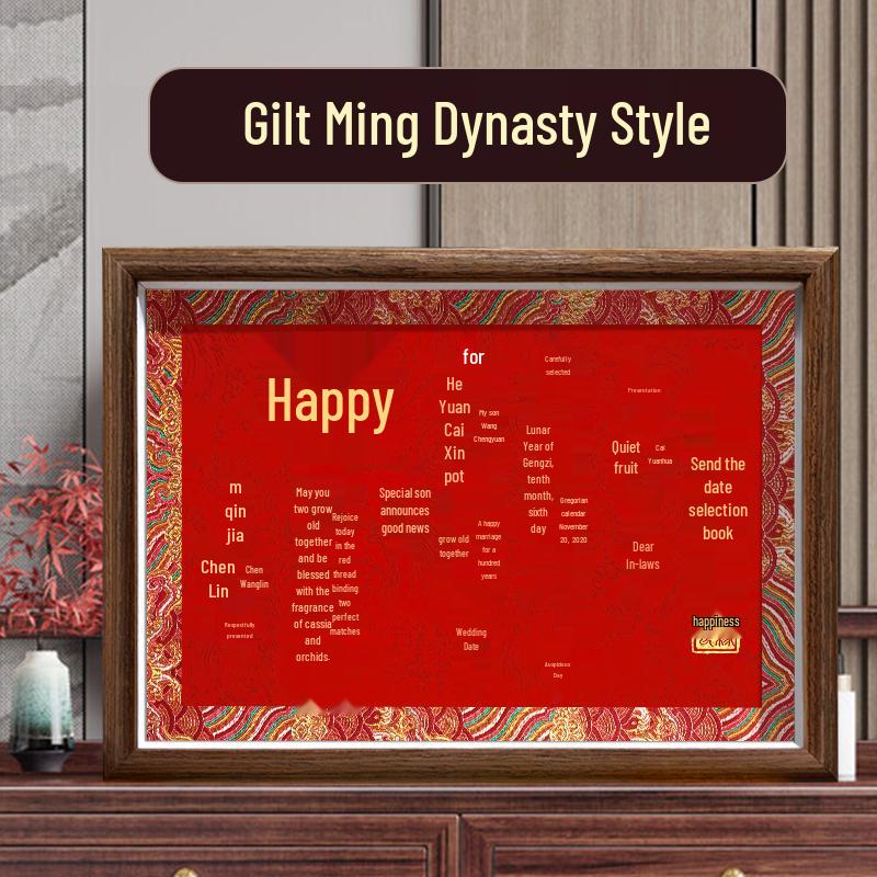 Customized Gold Foil Wedding Save-the-Date Book with Handwritten Traditional Marriage Certificate Stickers for Bride & Groom Engagement.