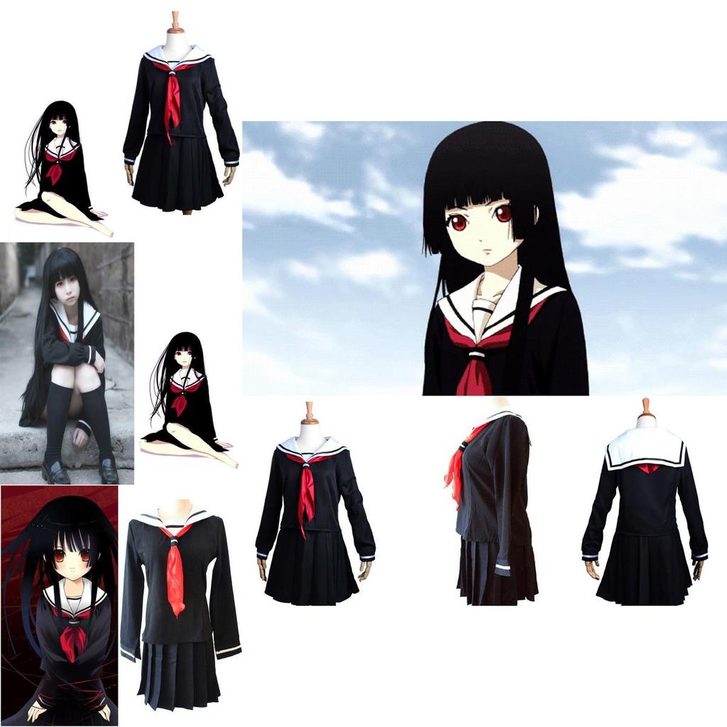 תחפושת קוספליי של איינמה איי, נערת הגיהינום, תחפושת יפנית אלגנטית של תלמידה לחגיגות ליל כל הקדושים