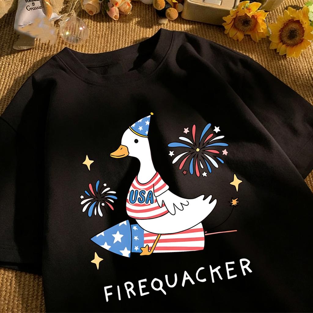 Usa'S Big Goose On A Rocket Design T-Shirt Unisex Cotton Summer Basics Tee Vintage Clothing Unisex Loose Fashion Streetwear