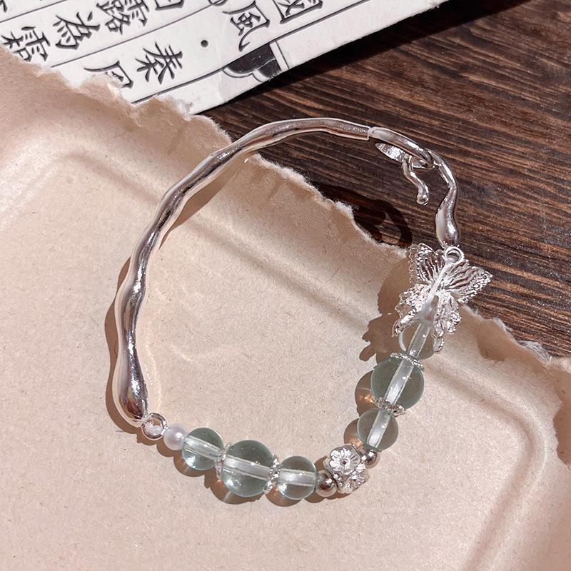 

Браслет с подвесками «Розовый лотос и бабочка» с цветущей вишней — этнический стиль, легкие роскошные украшения из бисера для женщин S633 серебряный