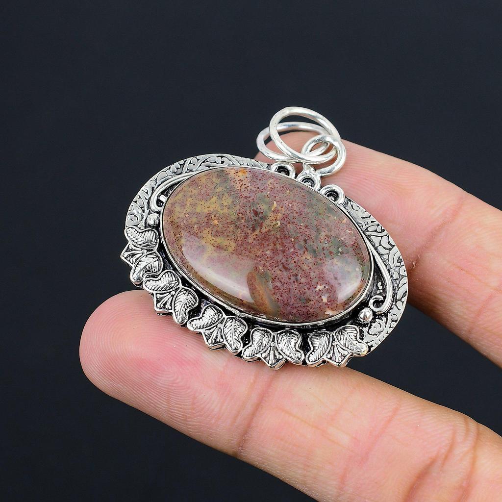 Daughters Day Sale Oval Bloodstone Stone 925 Silver Handmade Trendy Wife Pendant