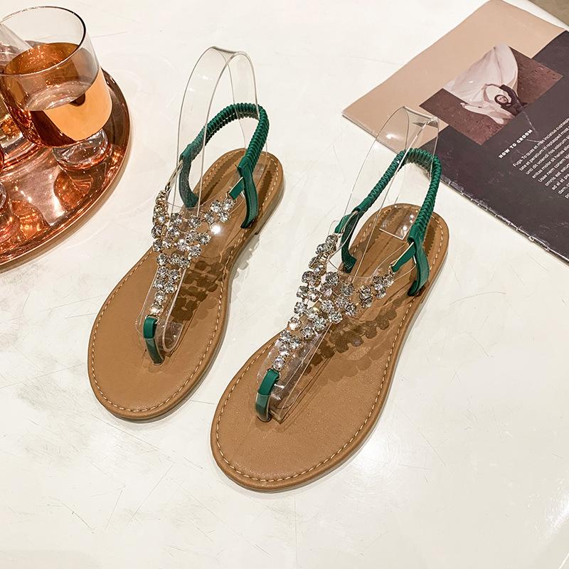 Fashion 2024 New Summer Sandals for Women Fashion Design Outside Beach Shoes Woman Pearl Diamond Back Strap Flat Sandal Large Size 42