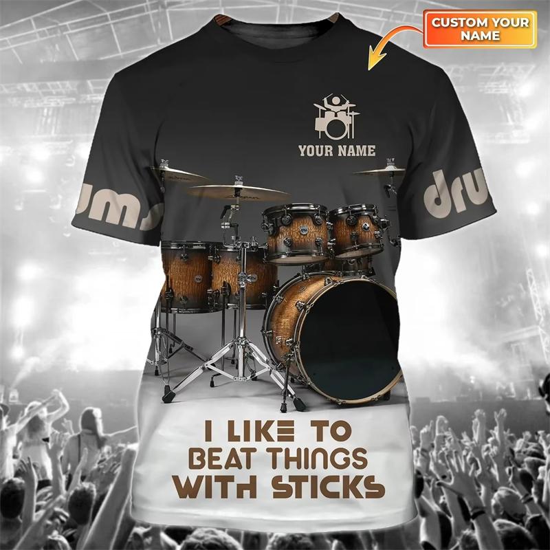 Fashionable Drum Pattern 3D Printed T-shirt, Summer Casual Fashion Short Sleeved Top, Men's Trendy Street Round Neck Clothing