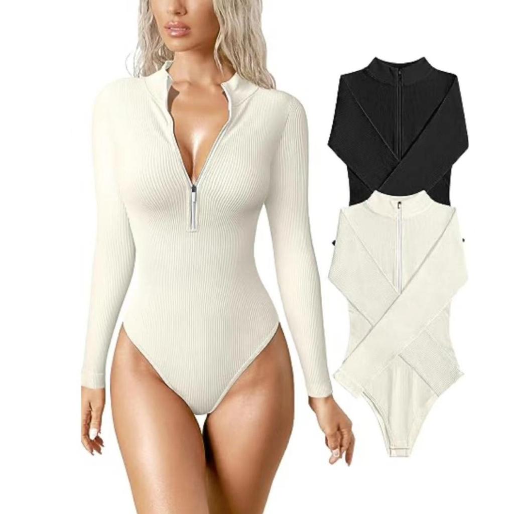 Long Sleeved Jumpsuit with Sexy Ribbed Front Zipper, Long Sleeved Top, Jumpsuit