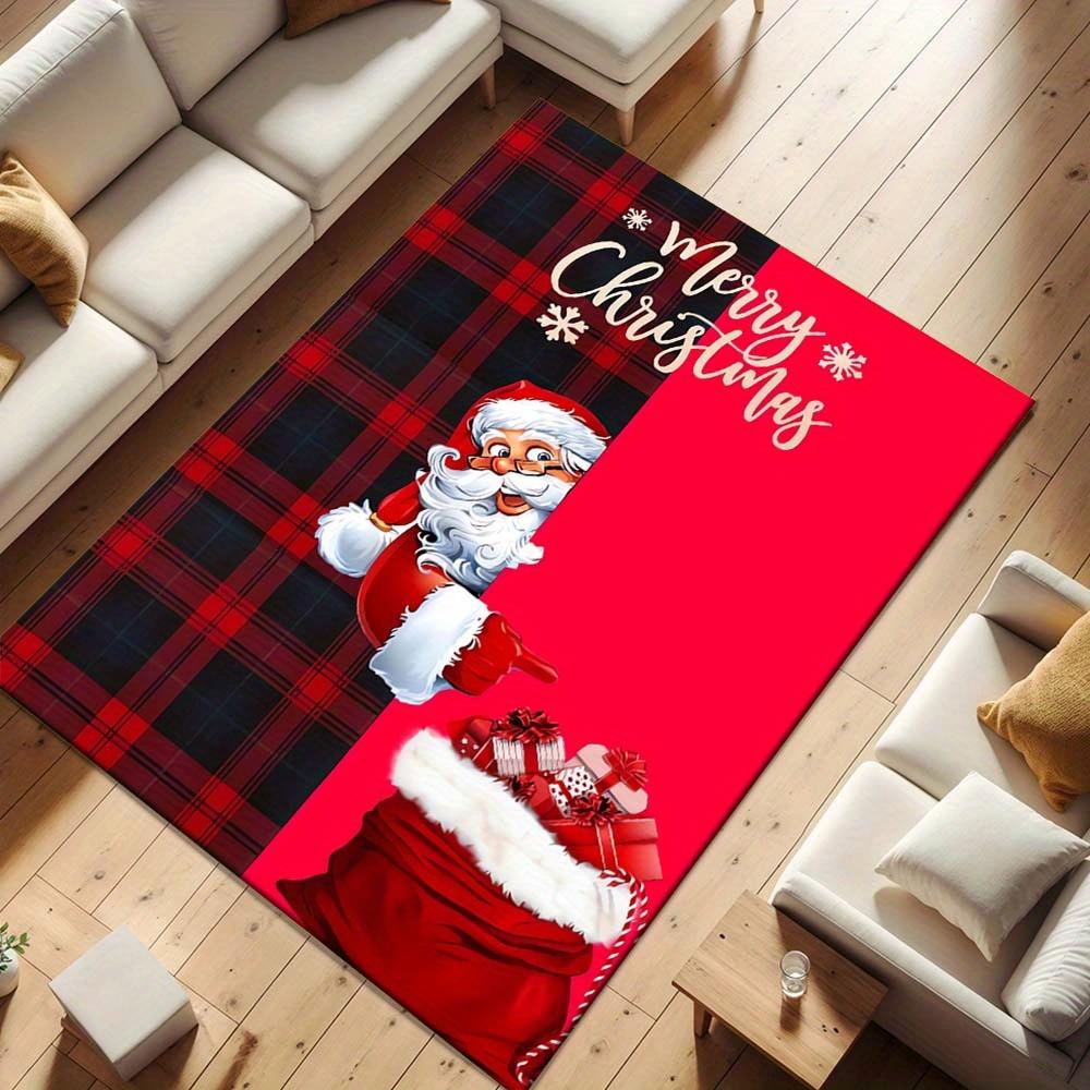 1 Stück Weihnachtsthema Teppich, Weihnachtsmann liefert heimlich Geschenke Druck, Nachttischteppich, Rutschfeste Waschküchenmatte, Maschinenwaschbar Wasserabsorbierend