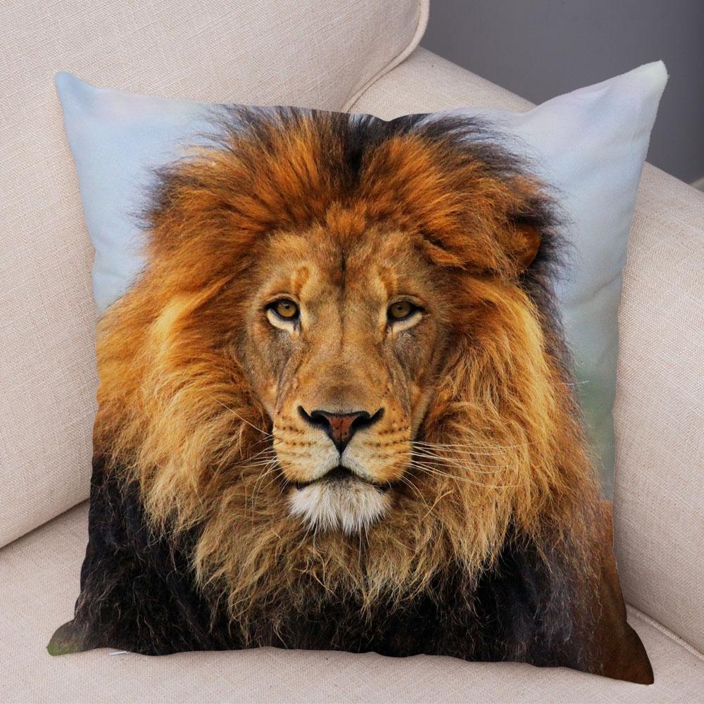 Dekor Povlak na polštář Lev africký Vzor divokého zvířete Potisk Povlak na polštář Super měkký plyšový Potah na polštář pro auto Pohovka Domov 45x45cm