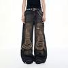 BJHG regardless of consequences retro washed distressed jeans men's spring American straight leg wide leg casual pants women