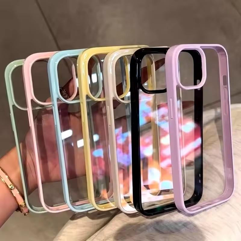 Luxury Clear Candy Color Phone Case For iPhone 17 16 15 14 13 12 11 Pro Max Plus 16E Shockproof Bumper Protective Cases Cover