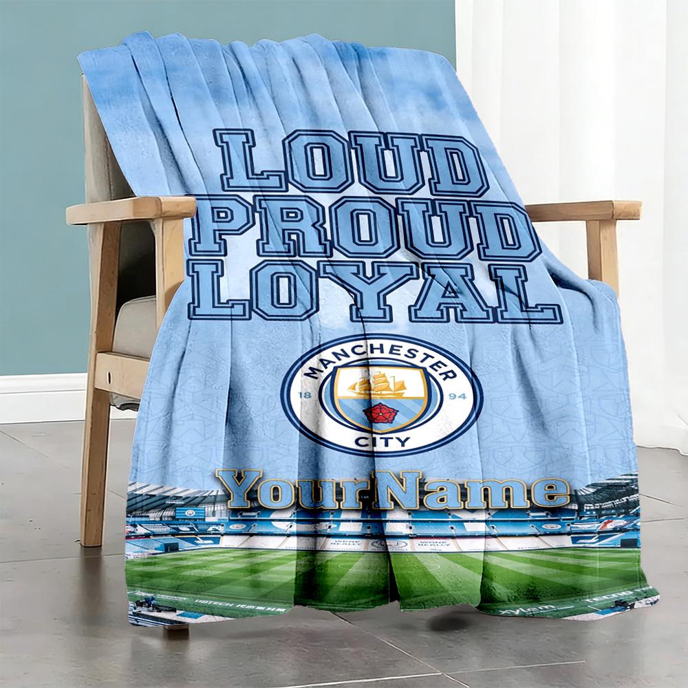 Manchester City Customize Text Blanket Lightweight Customizable Blanket Warmthful Decor Suitable for Seaside Bed Office Bedding All-Season Use