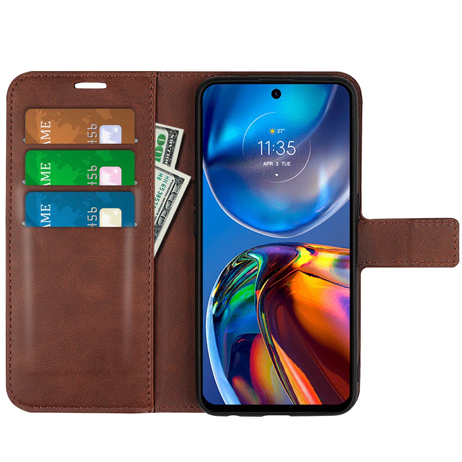 

For Motorola Moto E32 4G Textured PU Leather Wallet Folio Case Stand Shockproof TPU Protection Bookstyle Magnetic Flip Cover Brown