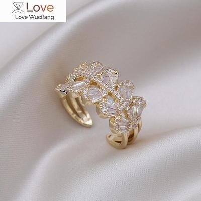 Real Gold Plating Korea New Design Fashion Jewelry Luxury Zircon Geometric Water Drop Rings Elegant Women Wedding Party Rings