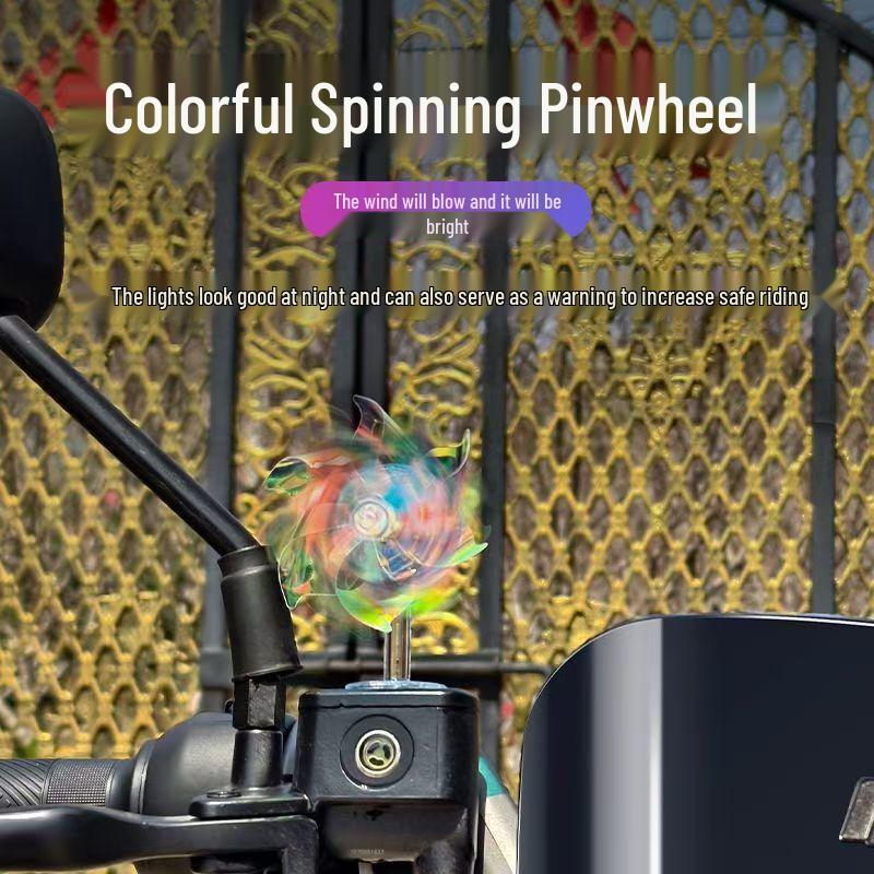 Electric Motorcycle Windmill LED Light Decor: Colorful Wind-Powered Vehicle Decoration