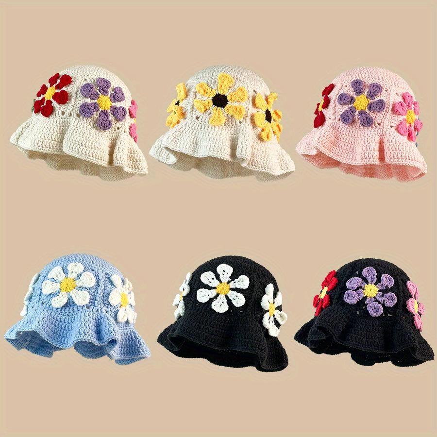 New Crochet Hat 2024 Fashion Colorful Woolen Hat Women's Autumn and Winter Cute Handmade Plush Hat Knitted Fisherman Bucket Hats