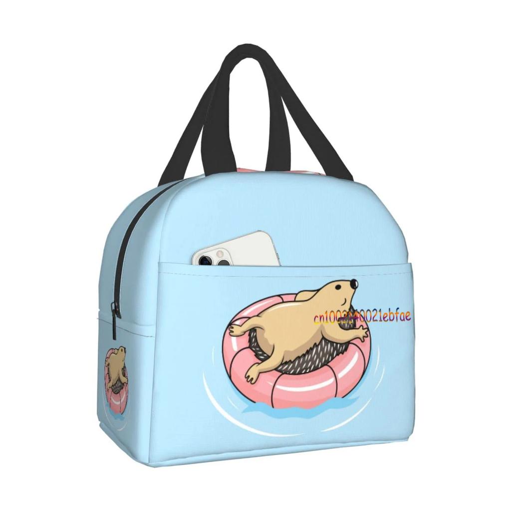 Urocze Jeże Kwiaty Niebieska Torba Lunchowa Pudełko Podróżne Praca Bento Chłodnica Torba Wielokrotnego Użytku Torba Piknikowa Pudełka Pojemnik Izolowany Torby na Zakupy