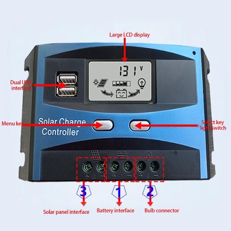 12V/ 24V Solar Panel Regulator with Adjustable LCD Display 30/40/50/60A Double USB Solar Charge Controller Easy to Use