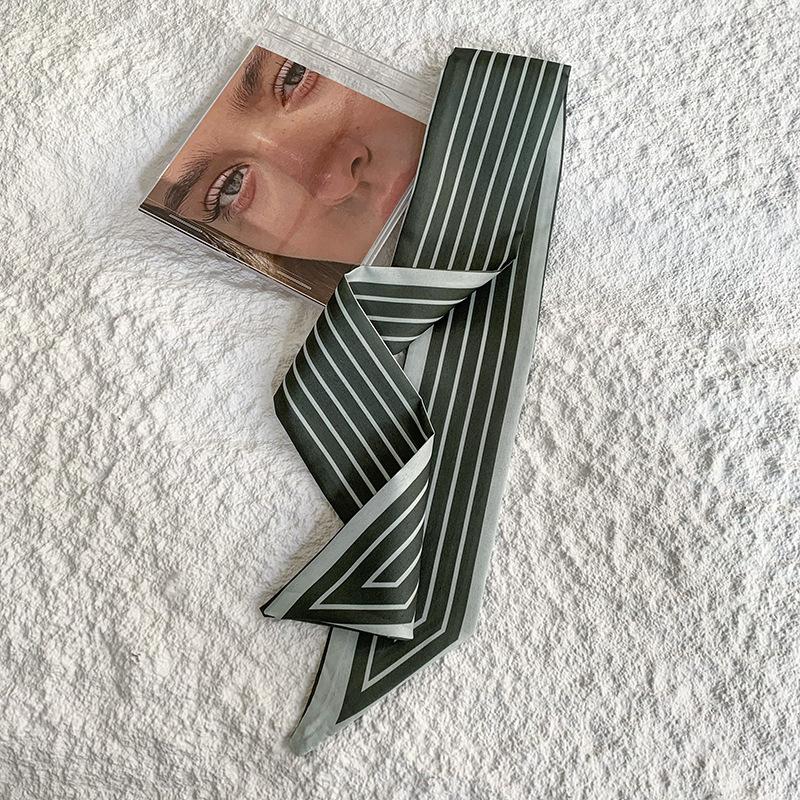 Stylish and simple striped silk scarf temperament versatile long scarf hair tie bag decoration multi-functional small streamer