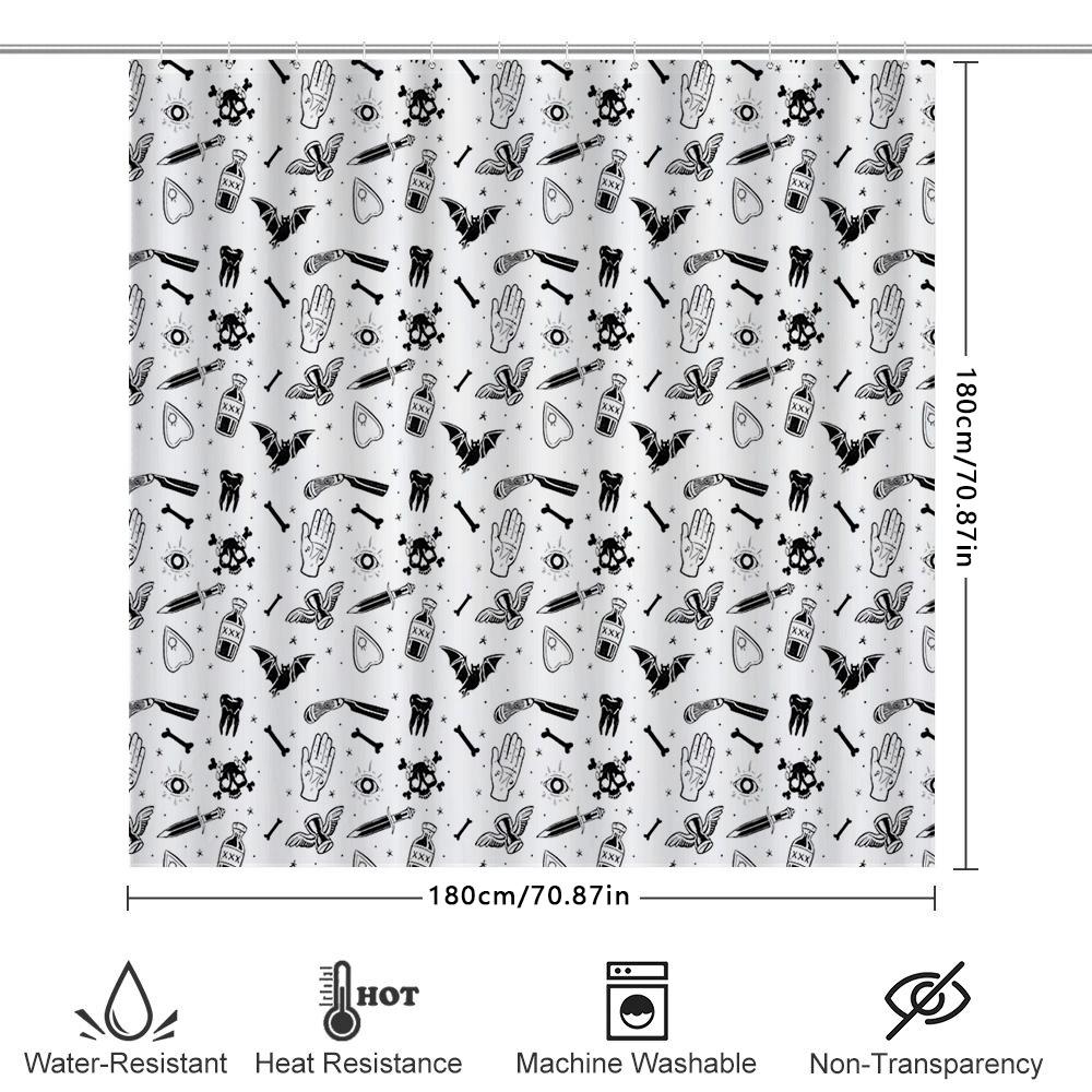 Gothic Horror Shower Curtain Skull Bat Spiderweb Halloween Decor Spooky Bathroom Set Vintage Creepy Gothic Home Textile Wall Han