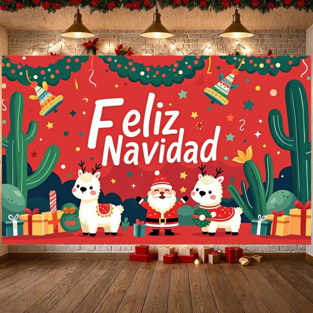 Holiday Party Banner Alpaca Design Christmas Backdrop Navidad Decor Banner Holiday Garland Christmas Banner For Holiday Event