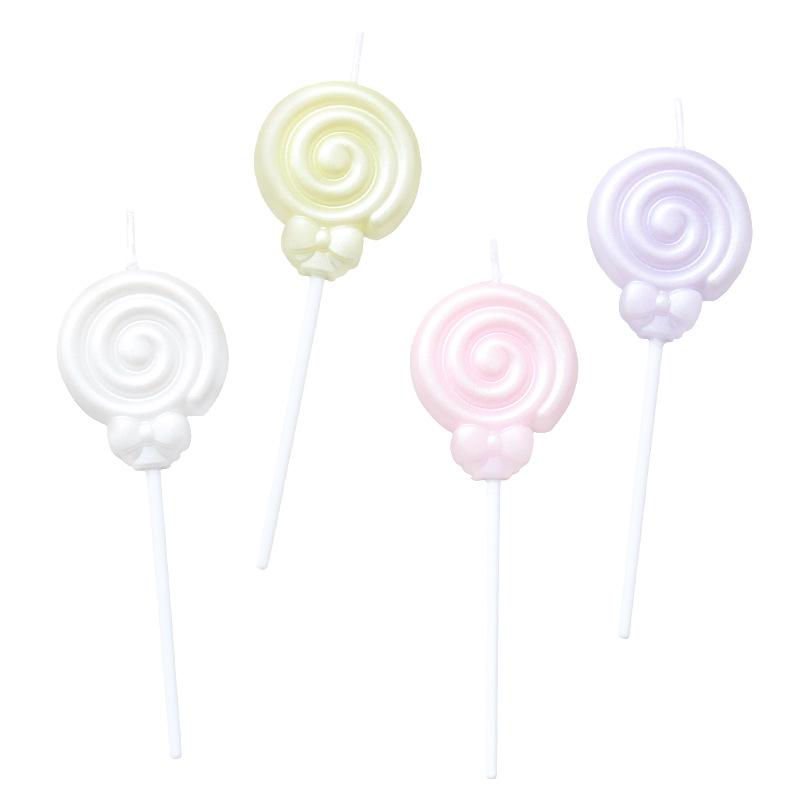 Single Bow Candle Beautiful Cake Decoration Plug-in Pink and White Cartoon Lollipop Birthday Candle
