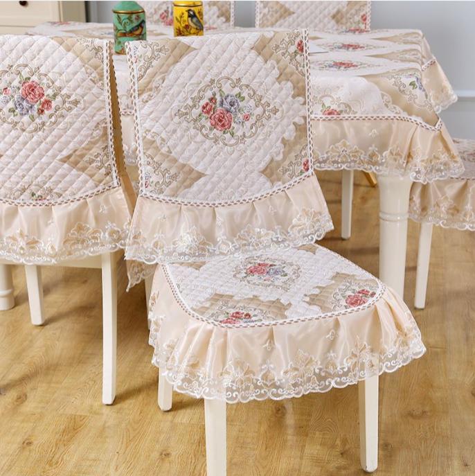 Luxury Chair Seats Covers Embroidered Table Cloths Modern Simple Rectangular Lace Table Cloth Dining Chair Covers Home Anti-dirty Cushion