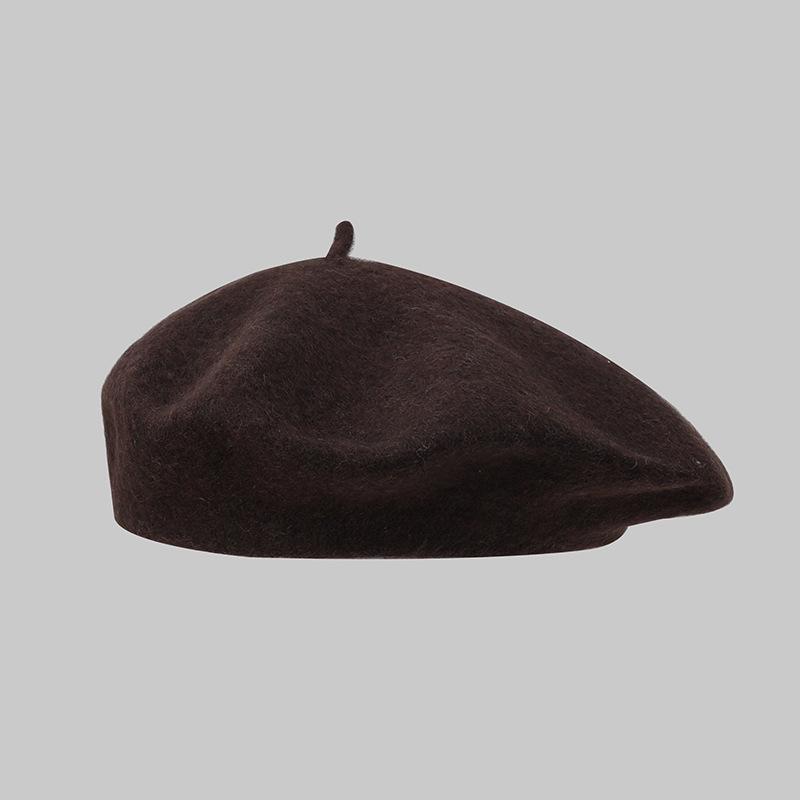 1 Stuk Dames Vintage Fleece Effen Baret Hoed Met Winter Dik Warm Frans Kunstenaar Mode Casual Effen Kleur Zwart Rood Muts One Size black