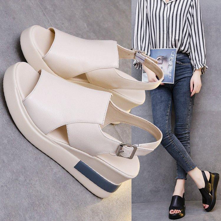 Fashion Summer Women's Sandals Fashion Wedge Platform Sandals Light PU Leather Sandals for Women Casual Peep Toe Sandal Zapatos De Mujer