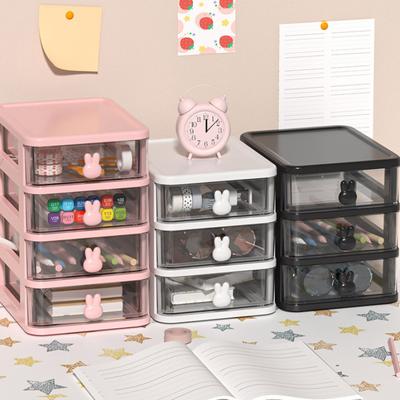 Desktop Cosmetic Storage Box Organizer Drawer Office Storage Rack Stationery Desk Pen Holder Bunny Drawer Organizer Cute Kawaii