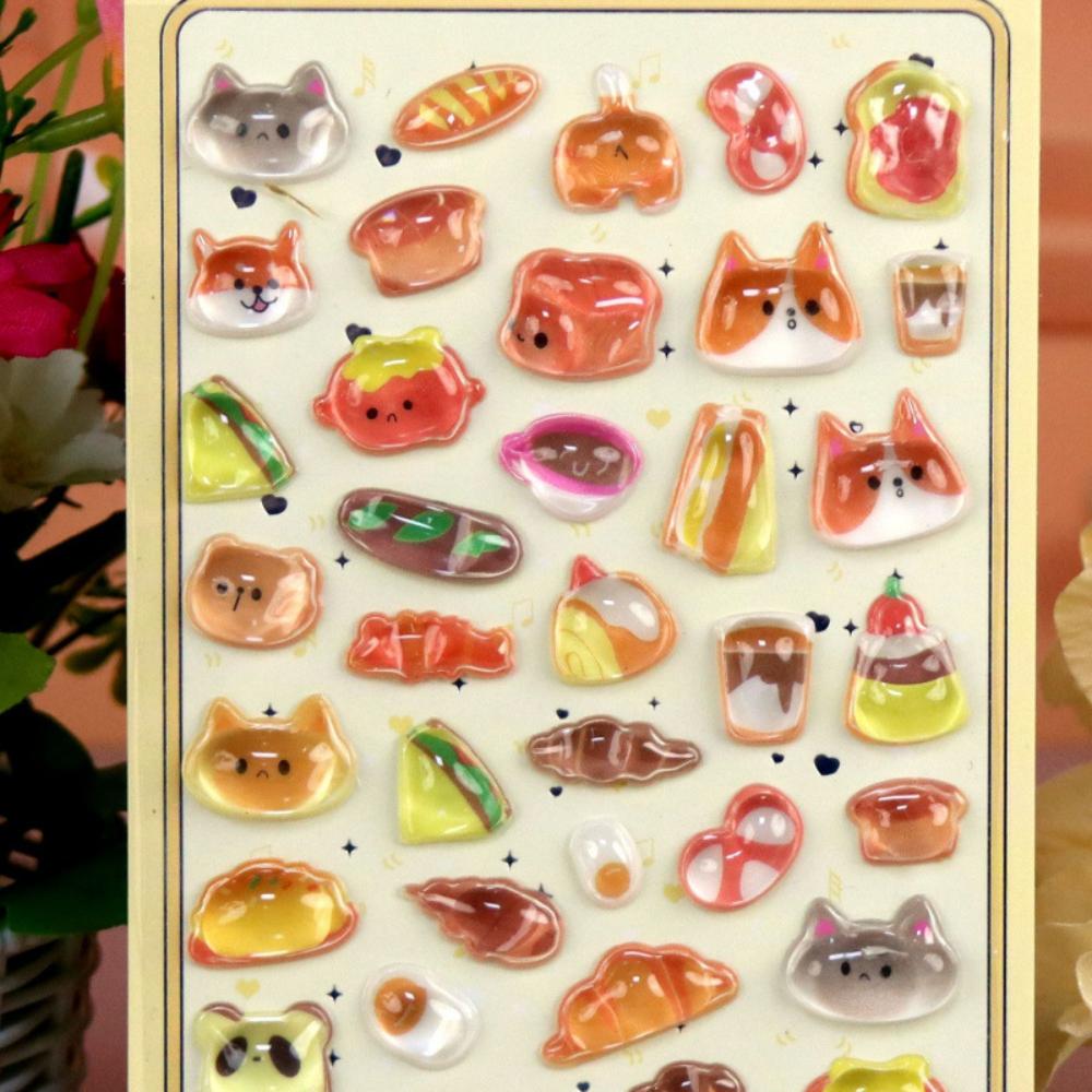 3D Japanese Cute Crystal Epoxy Relief Stickers Cartoon Bunny Bear Stickers Journaling Stationery Cute Stickers Gifts