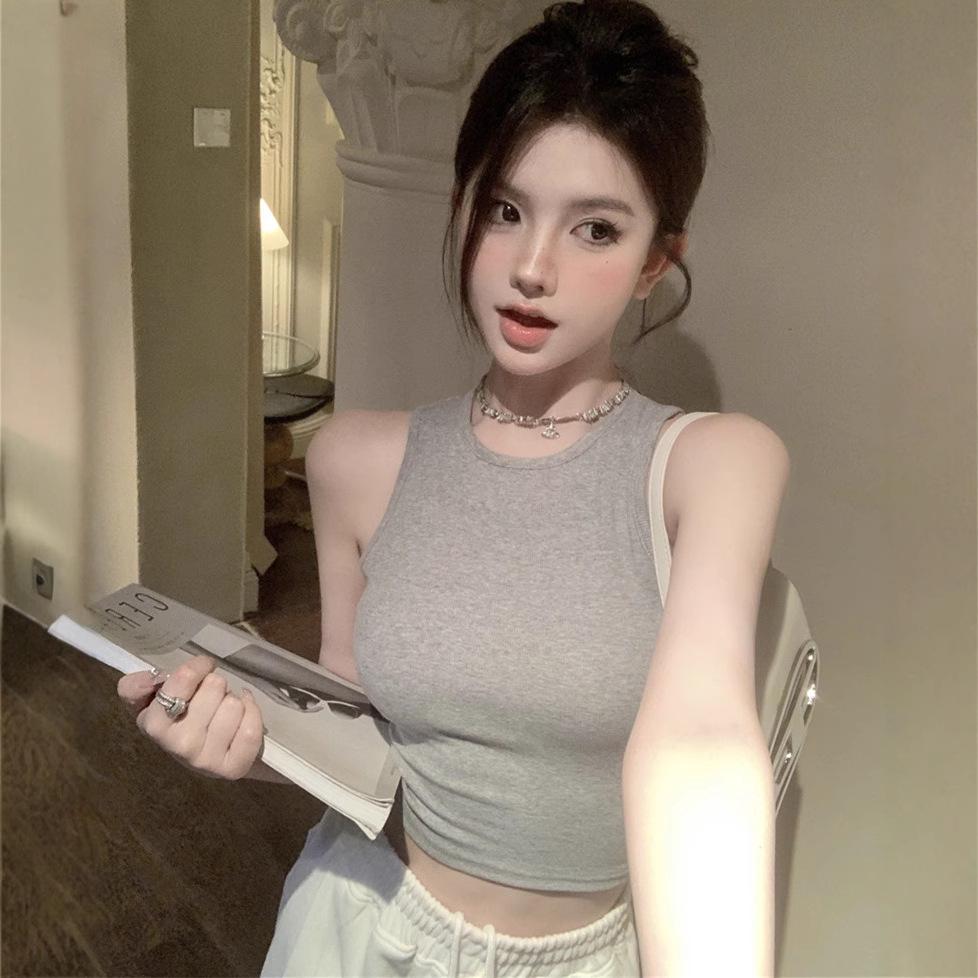 Women's Sleeveless Cutout Back Crop Tank Top Slim Fit Elegant Commuter Solid Y2K Pure Sweet Spicy Summer Layering Camisole